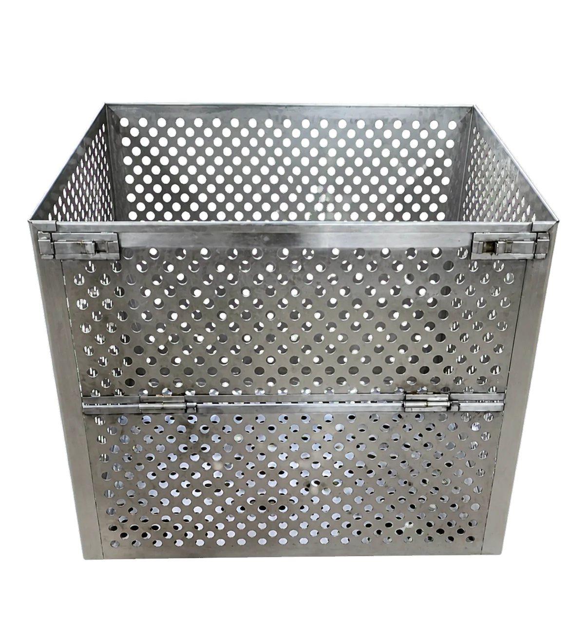 Bac pliable en inox avec panneaux perforés et charnières