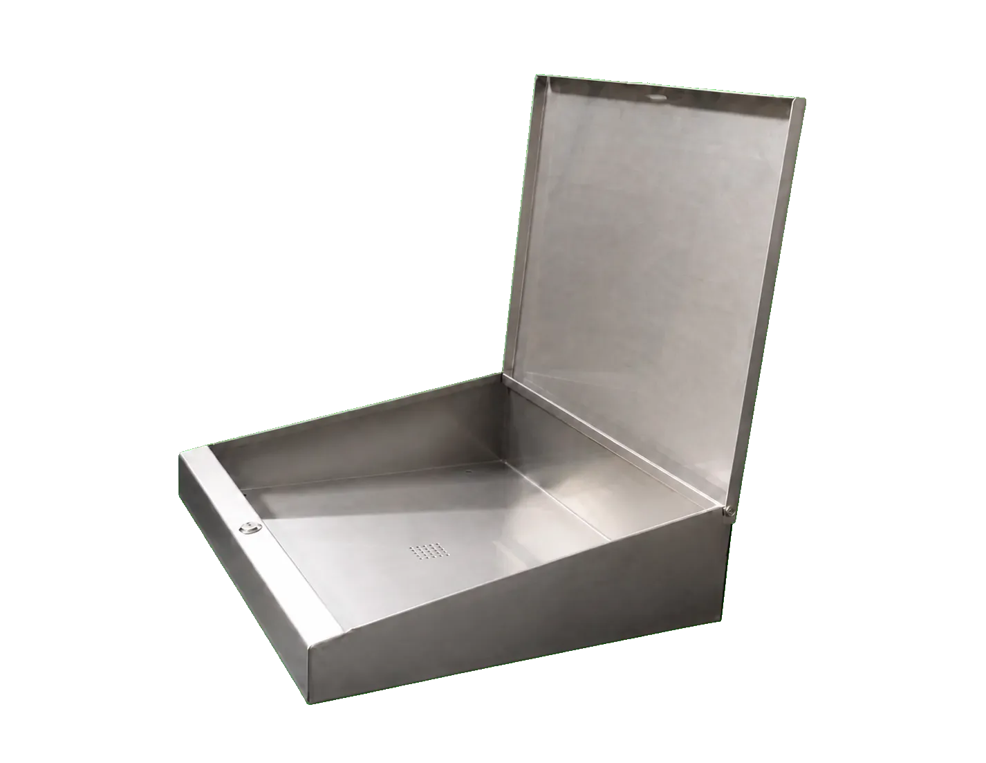 Vue trois-quarts du coffret et de son couvercle