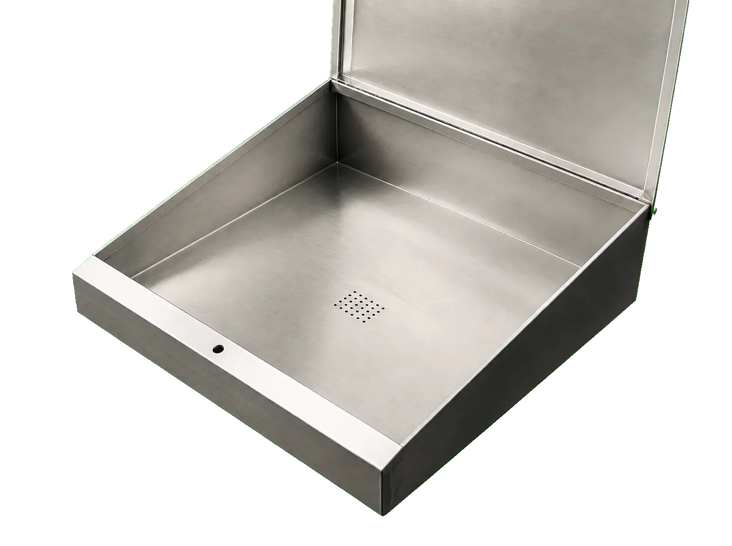 Détail de l’intérieur et de la perforation du coffret inox