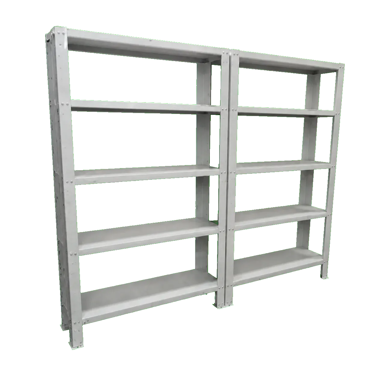 Vue trois-quarts avant du même rayonnage gris