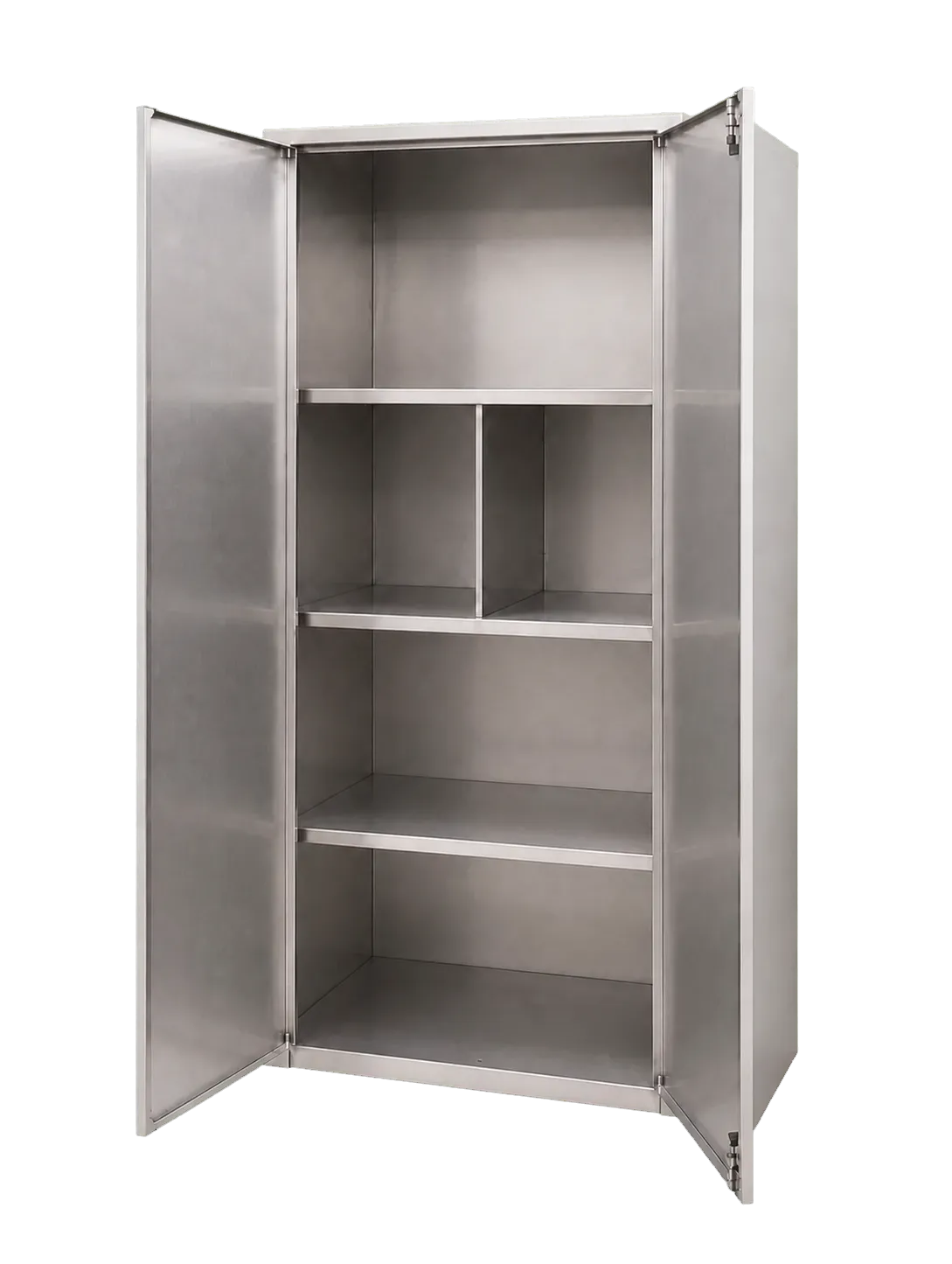 Vue avant droite de la même armoire haute inox