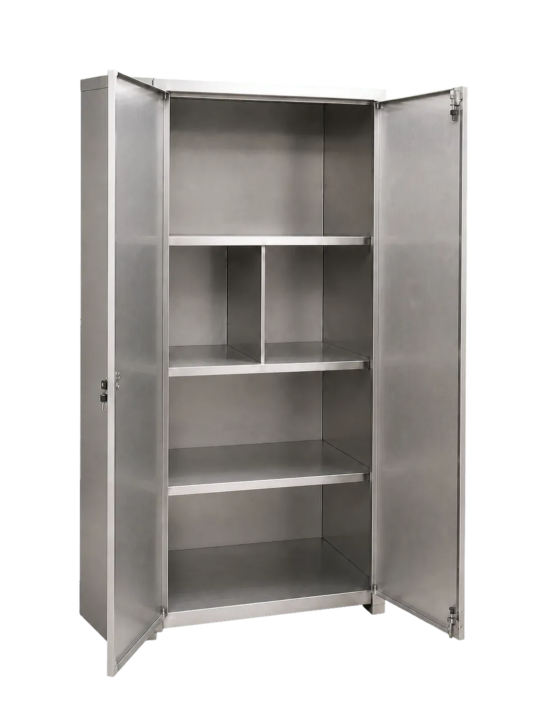 Vue avant gauche de la même armoire haute inox