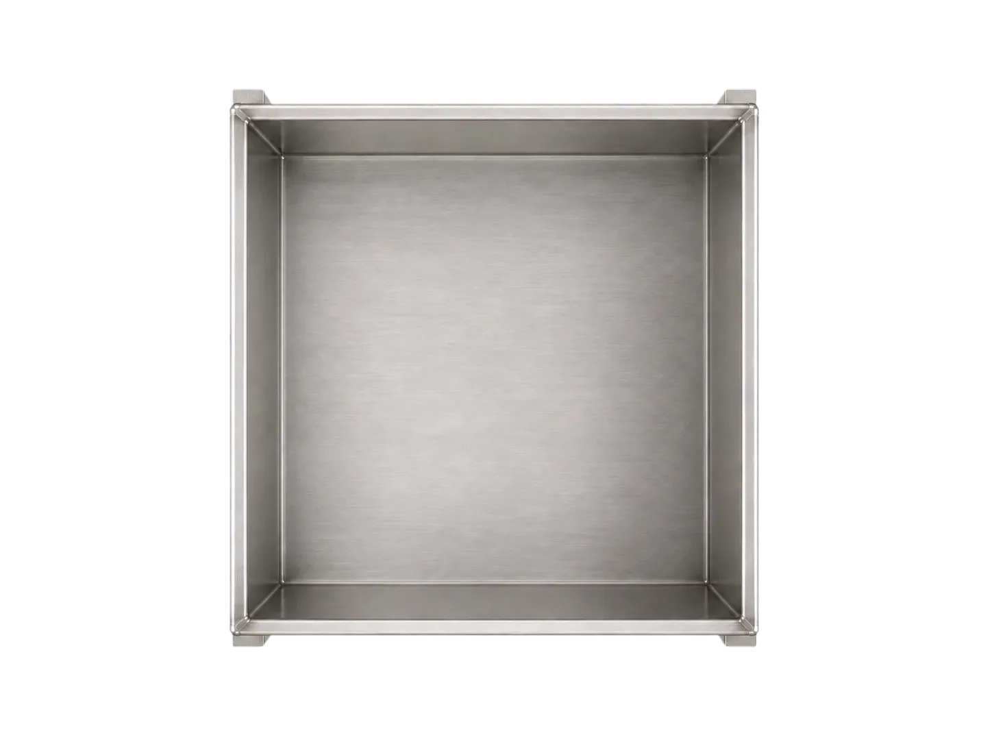 Vue verticale à 90 degrés du dessus du même bac carré inox
