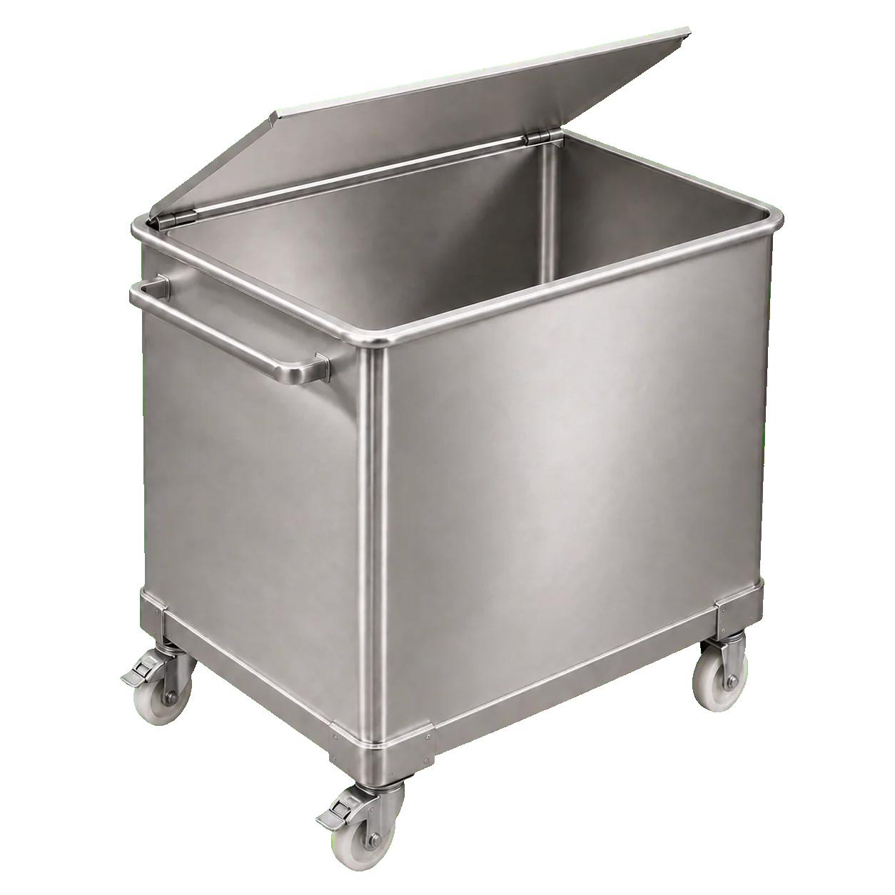 Bac mobile en inox pour farine avec couvercle et roulettes