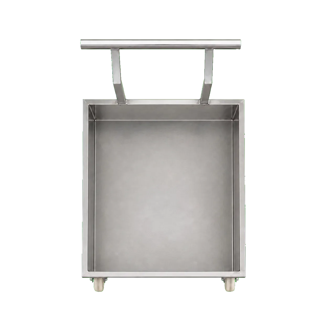 Vue presque verticale du dessus du même bac mobile inox