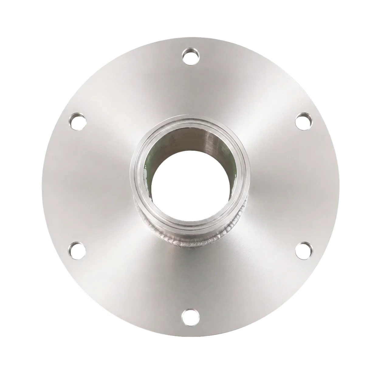 Vue à 90 degrés de la bride inox et de ses six perçages
