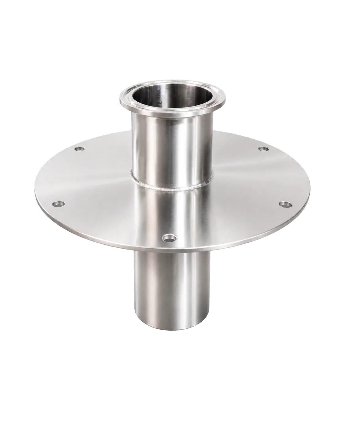 Bride circulaire en inox à six perçages et double manchon coaxial