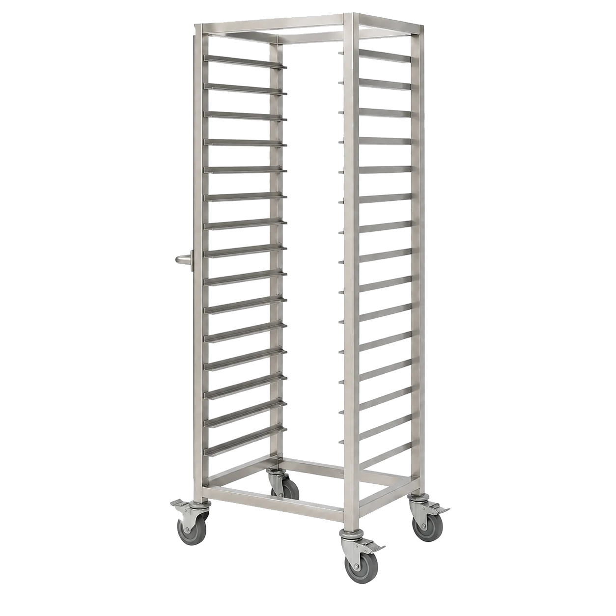Vue latérale du même chariot avec ses roulettes