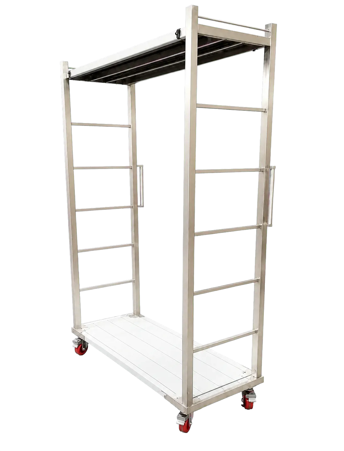 Vue arrière droite du même chariot-portique montrant le plateau et les cadres