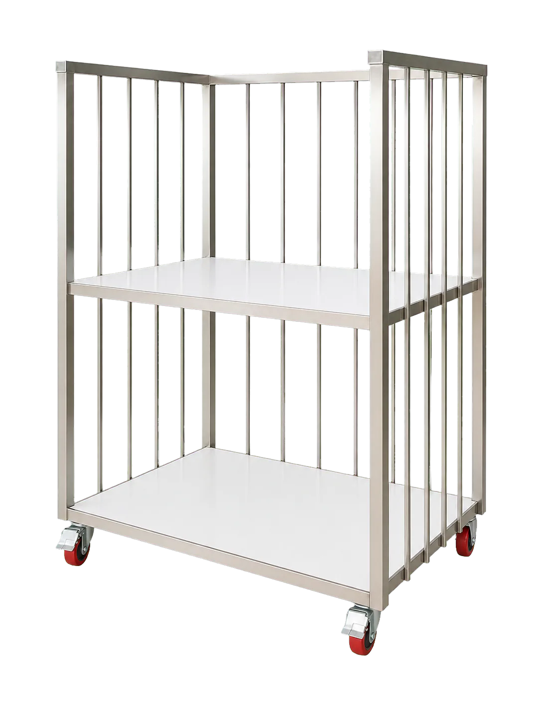 Chariot-rayonnage mobile inox à deux niveaux et panneaux ajourés