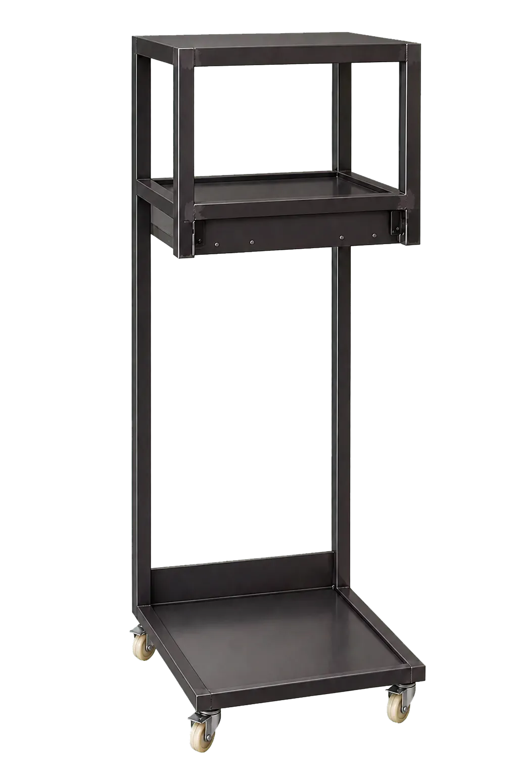 Chariot support d’équipement réglable en acier peint noir sans rail latéral