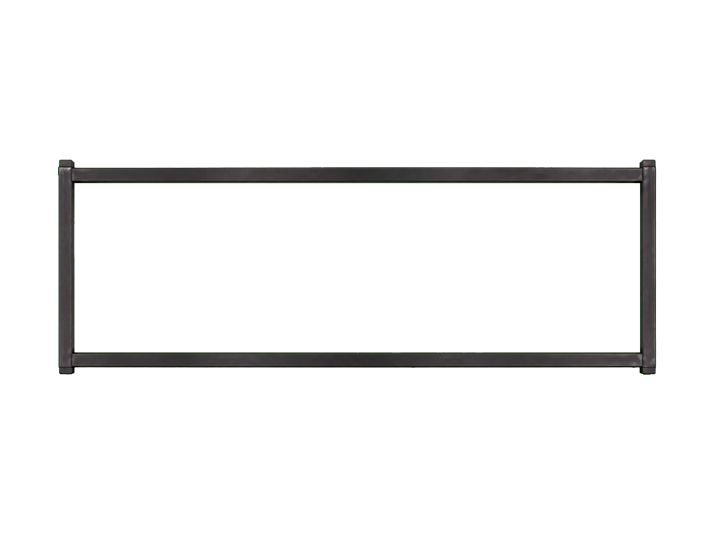 Vue orthographique du dessus du même châssis décoratif en acier brut