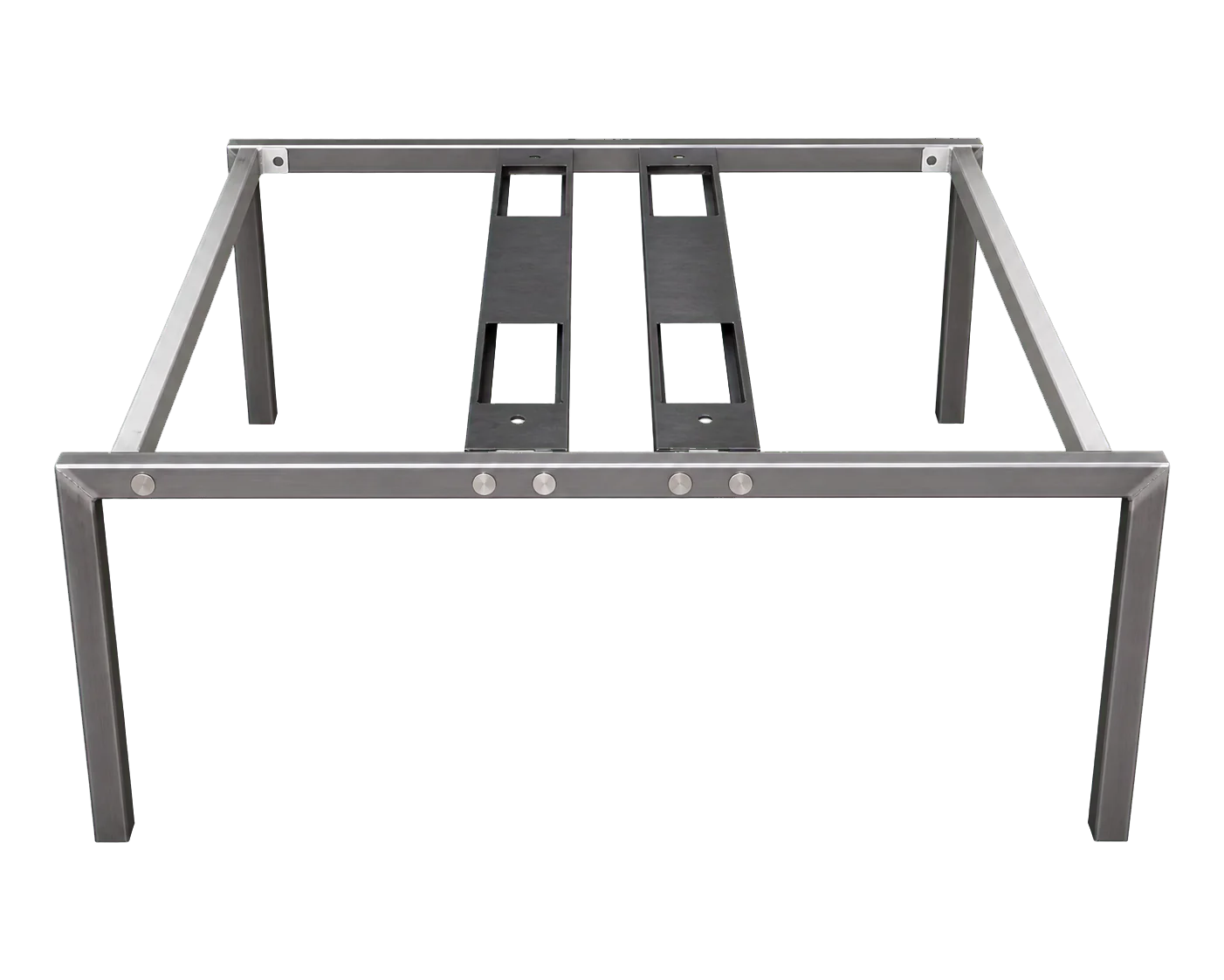 Châssis porteur rectangulaire avec quatre pieds et deux rails centraux ajourés