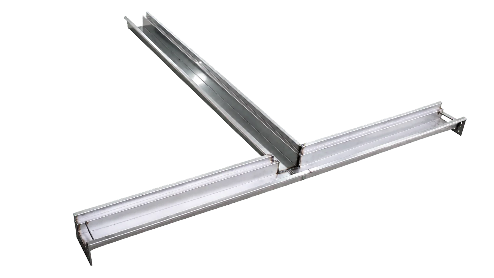 Châssis bas en rails inox assemblés en forme de T