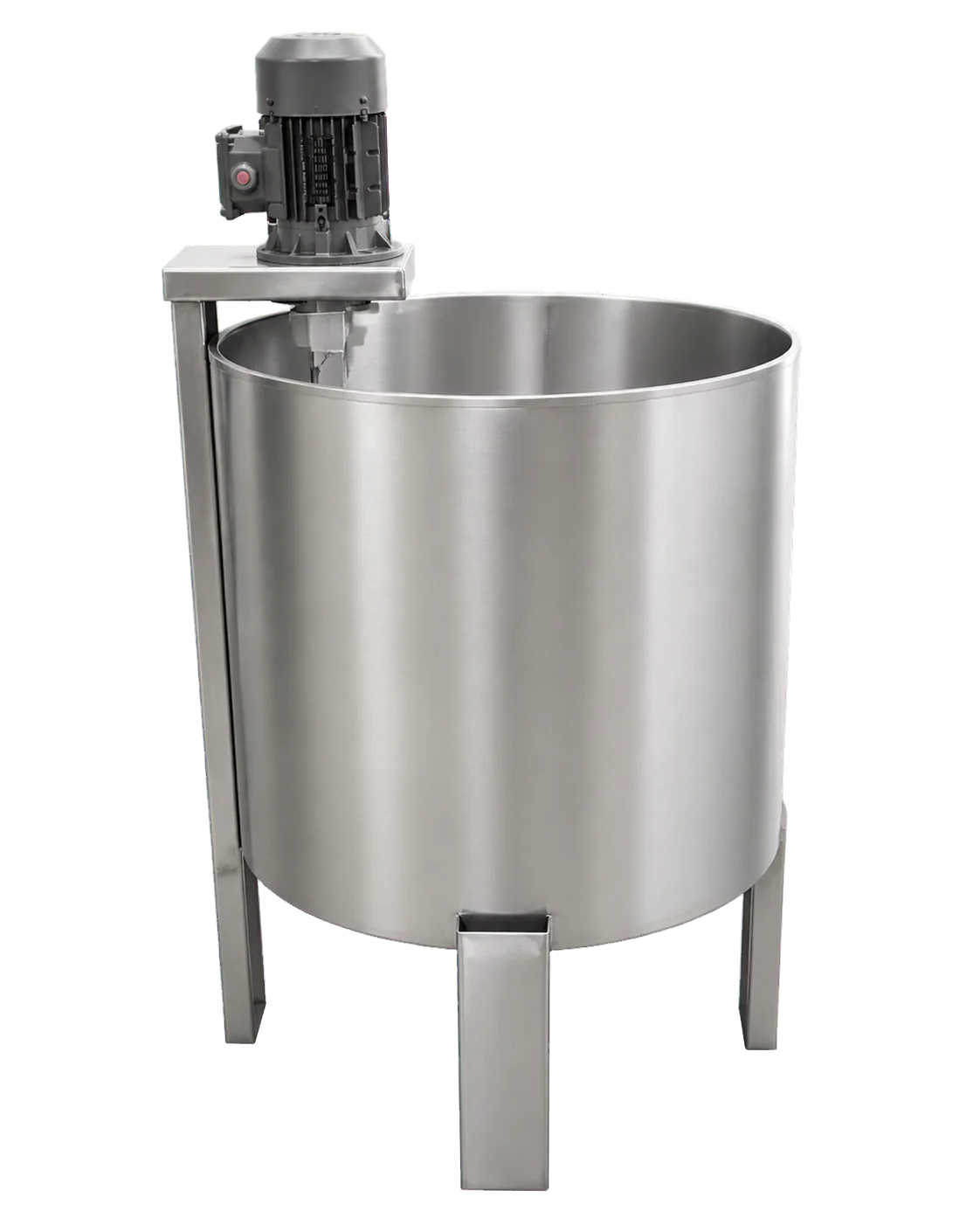 Grande cuve mélangeuse inox ouverte avec moteur déporté et trois pieds