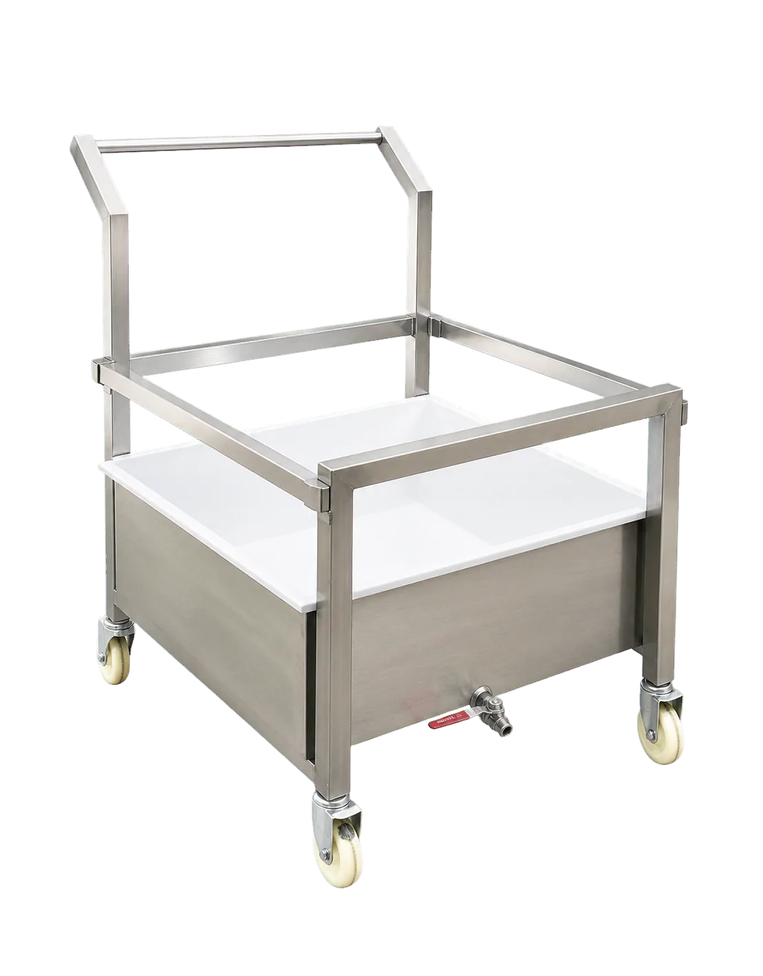 Cuve mobile de trempage inox avec poignée, vidange et roulettes