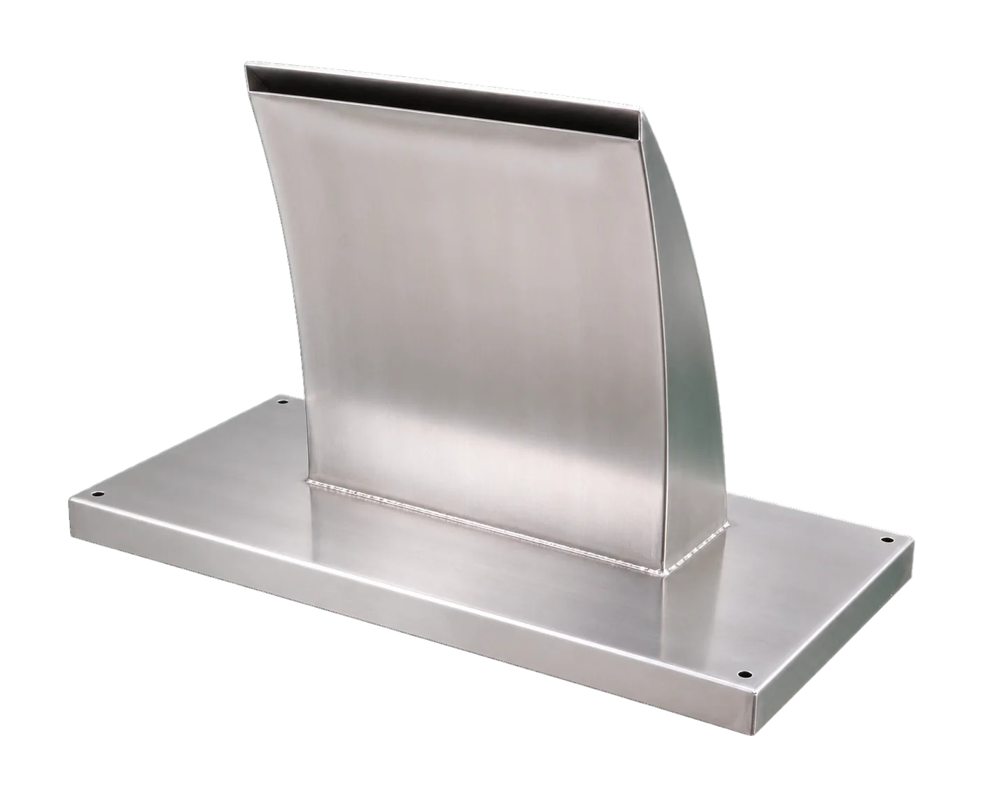 Déflecteur inox incliné avec fente supérieure, renforts et embase percée