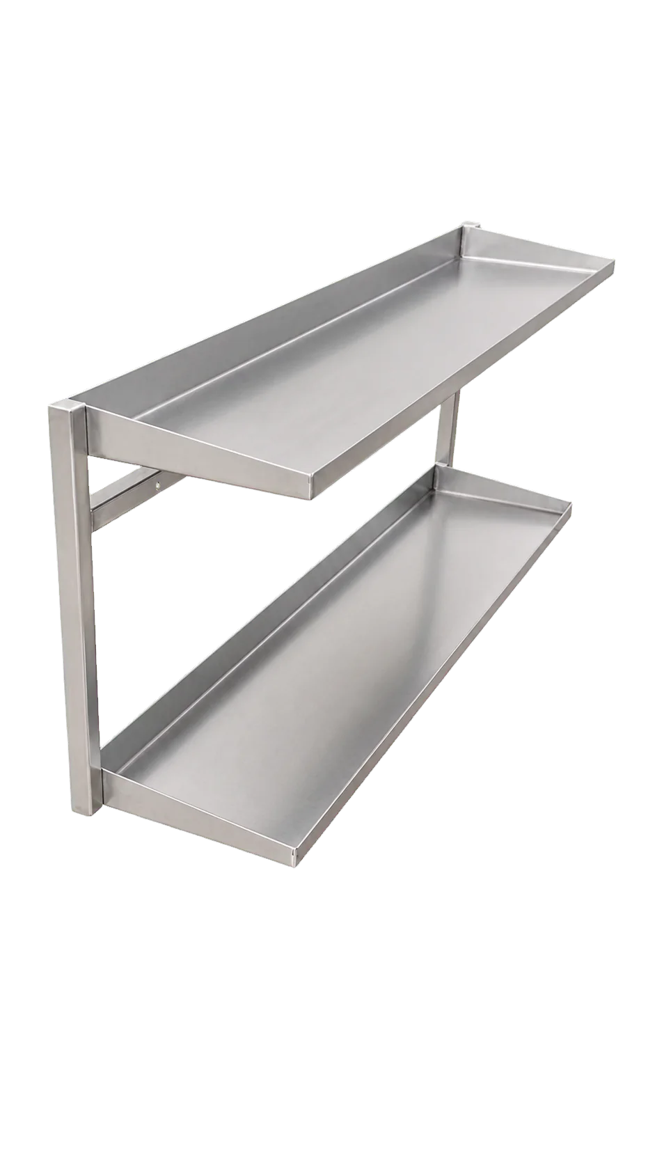 Étagère murale longue en inox à deux niveaux avec rebords