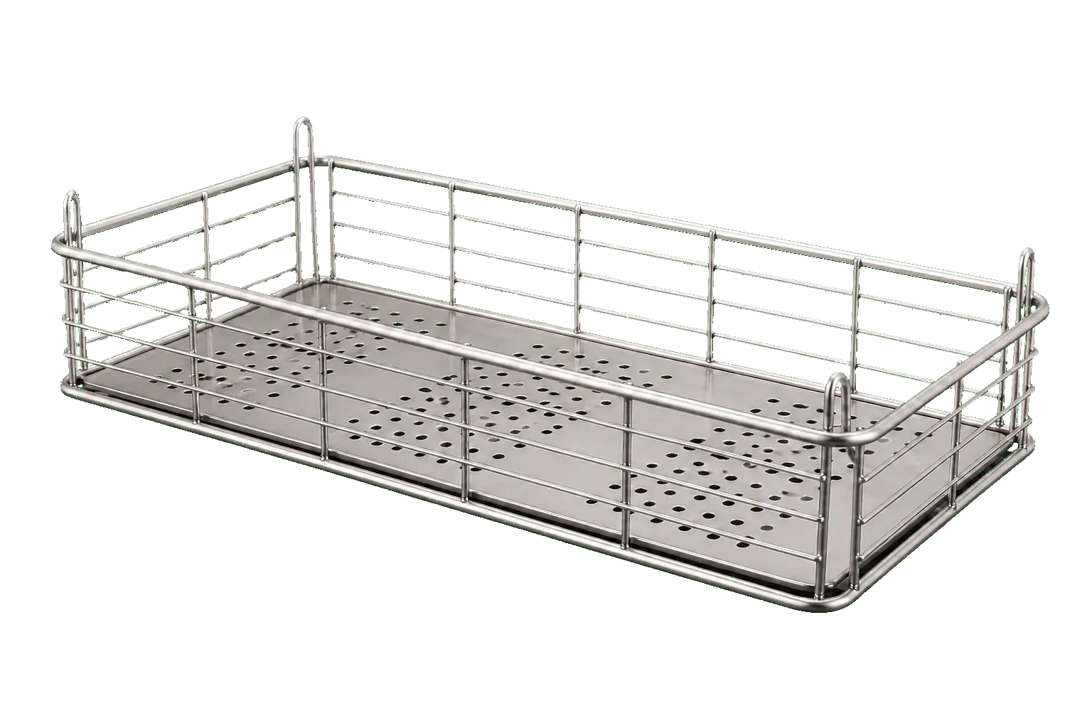 Vue basse depuis l’extrémité du même panier inox
