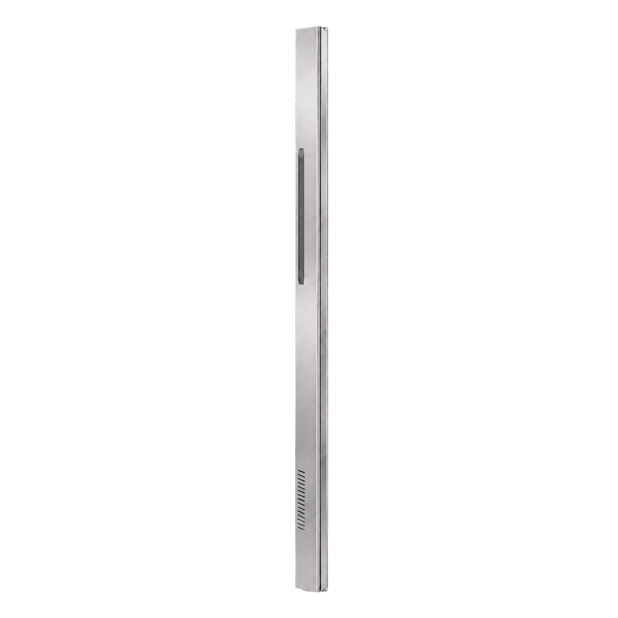 Vue stricte à 90 degrés du profil droit du même panneau inox