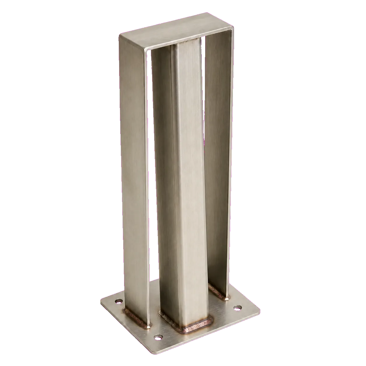 Vue trois-quarts gauche du même pied-support montrant les quatre ancrages