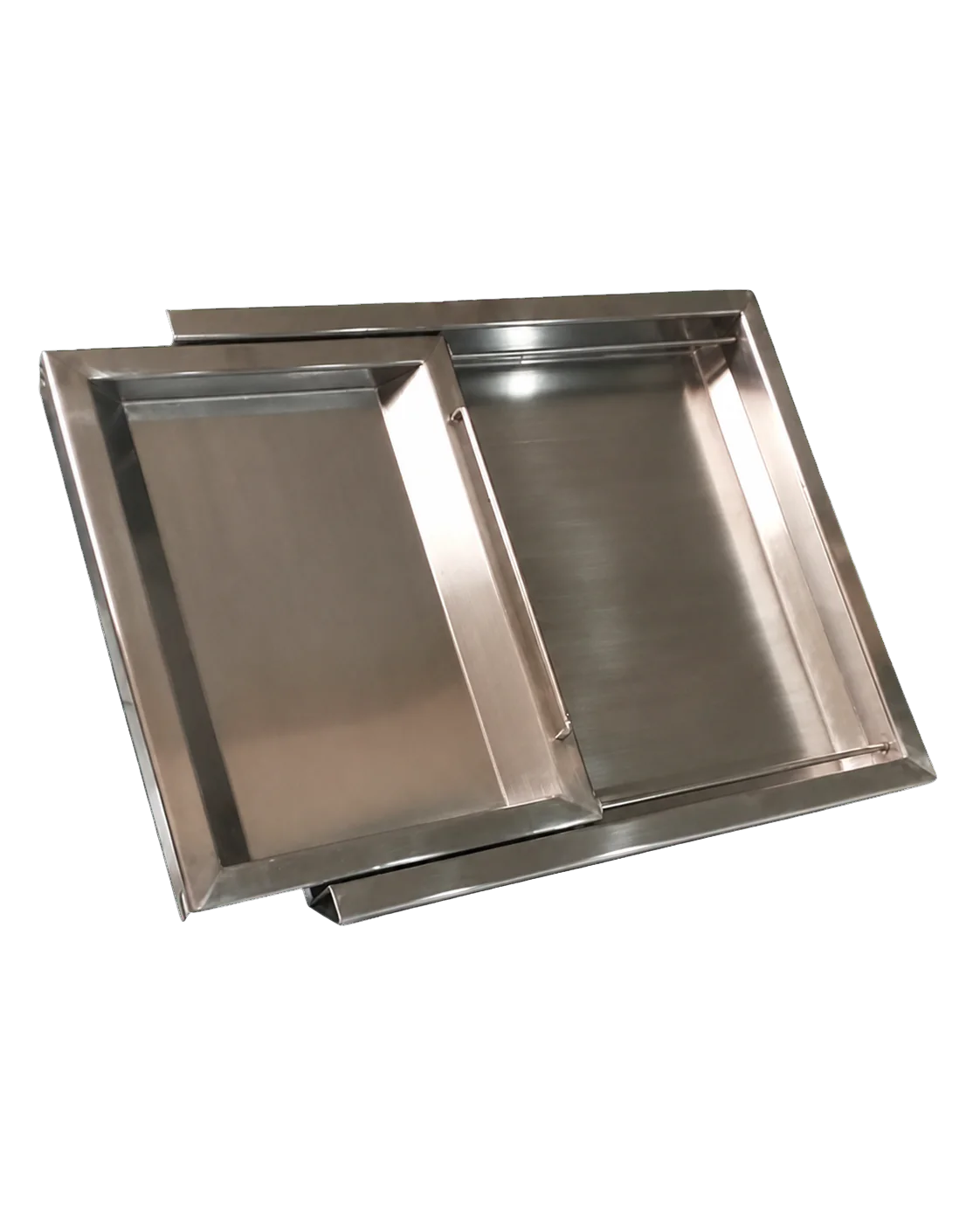 Deux plateaux rectangulaires inox emboîtables de tailles différentes