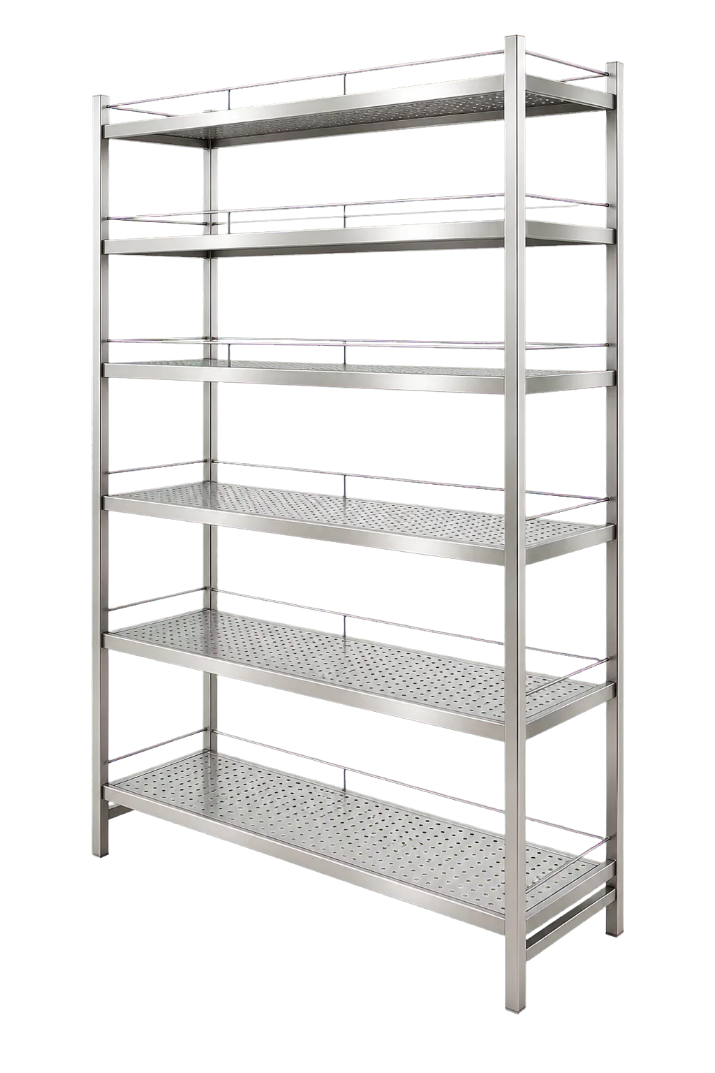 Rayonnage inox haut à six niveaux perforés avec garde-corps