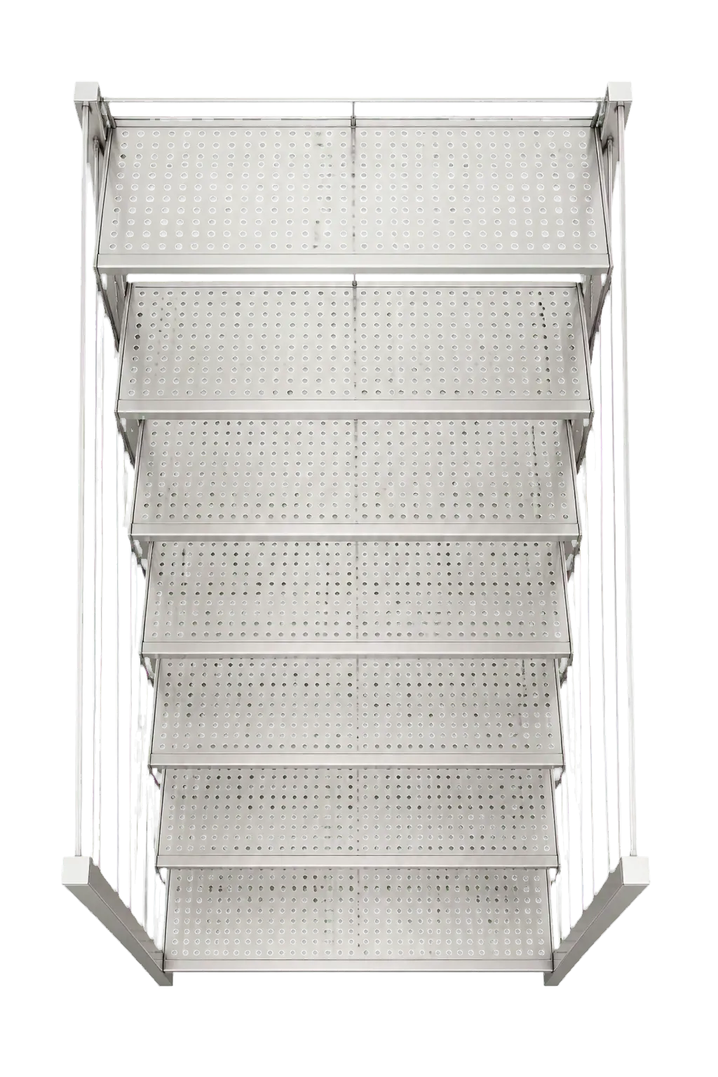 Vue verticale à 90 degrés du même rayonnage à six niveaux