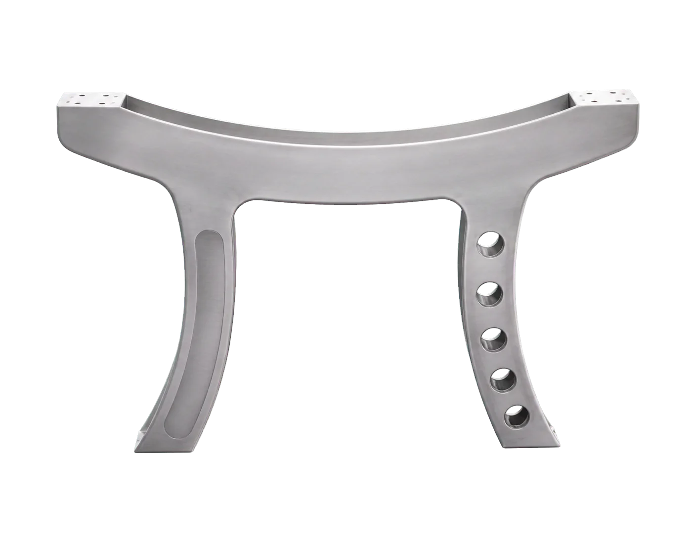 Support cintré inox avec berceau concave, platines et pieds galbés