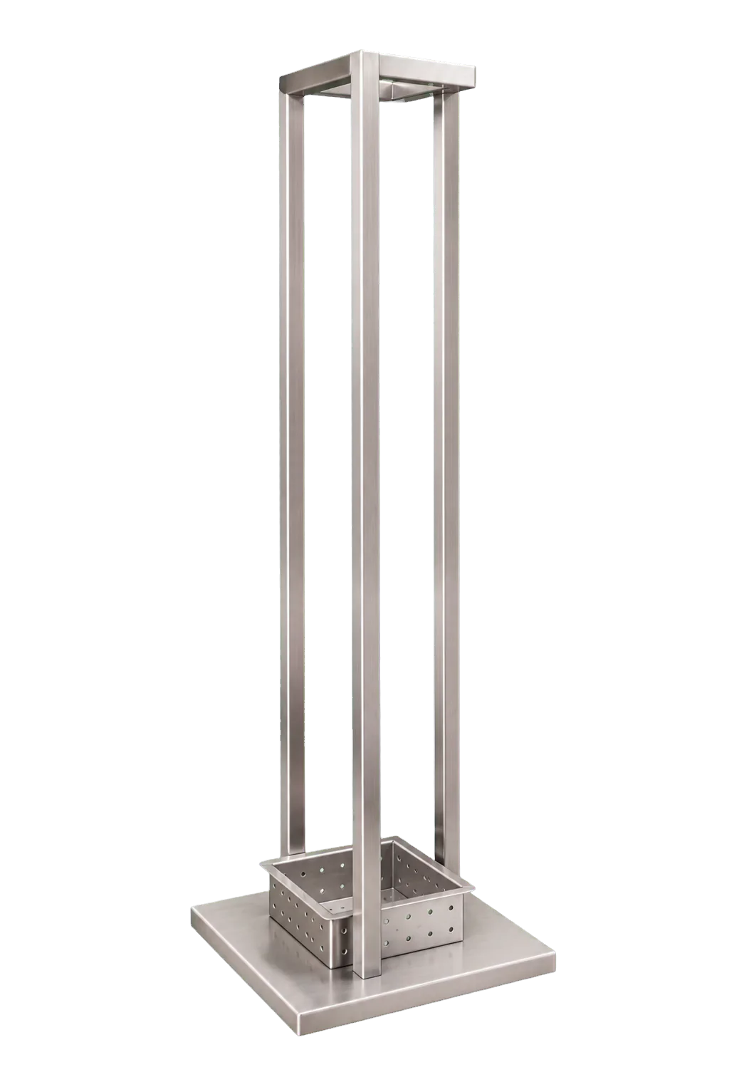 Support vertical inox avec embase et bac inférieur perforé