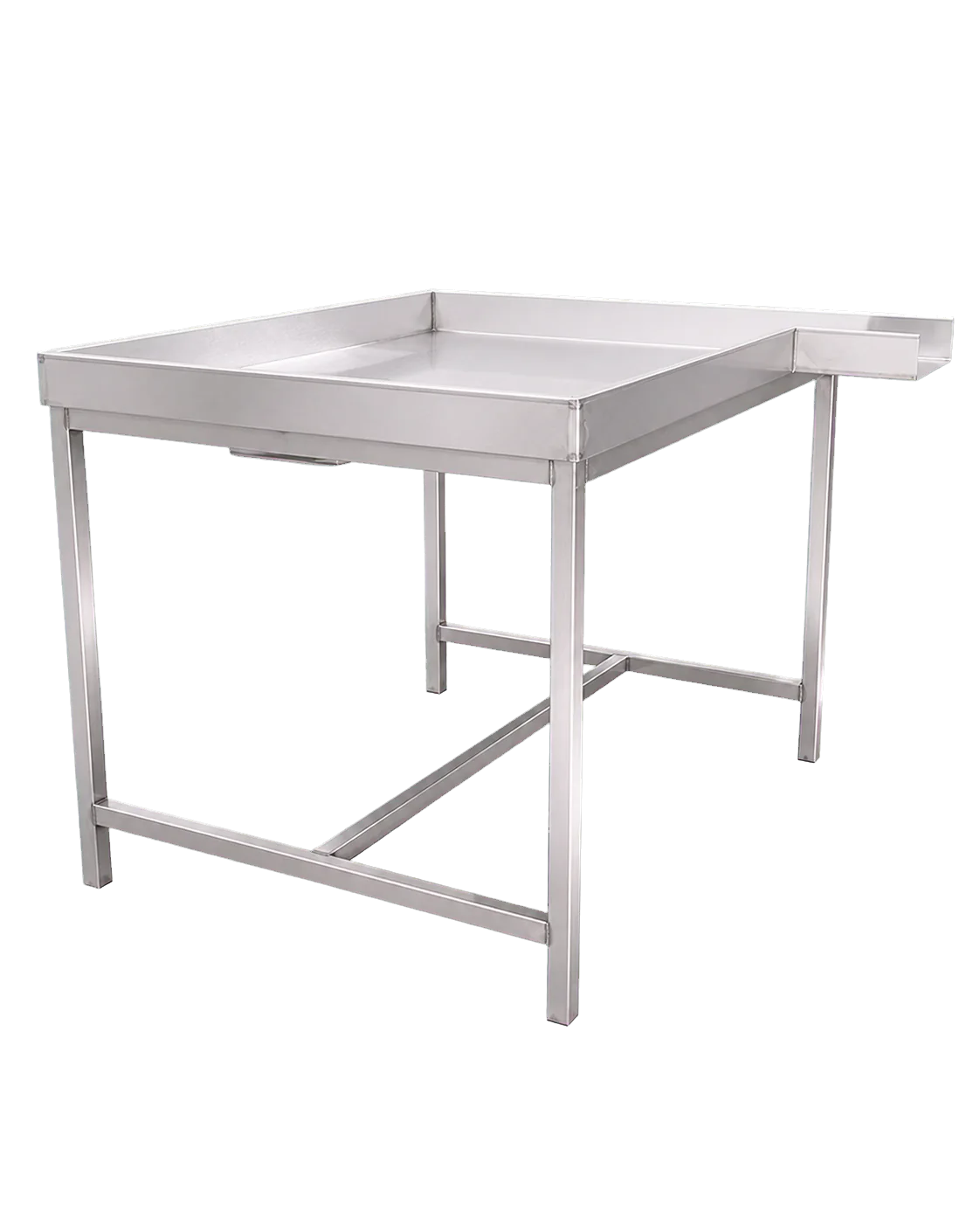 Table de collecte inox avec plateau à rebords et goulotte latérale droite