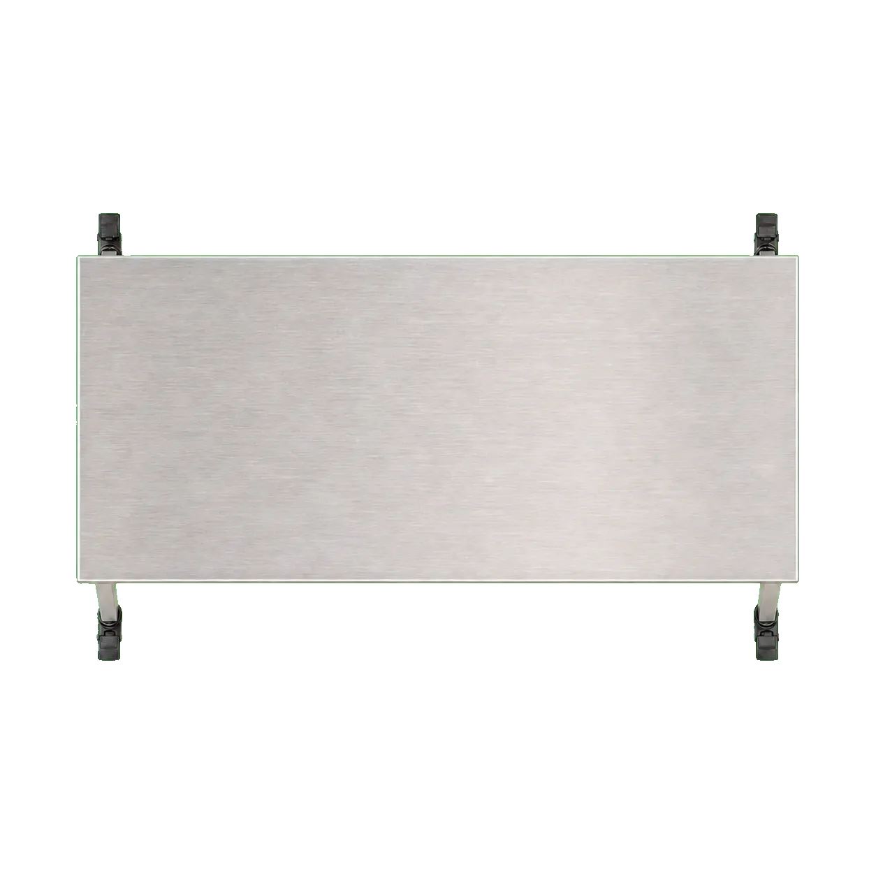 Vue presque verticale du dessus de la même table mobile inox