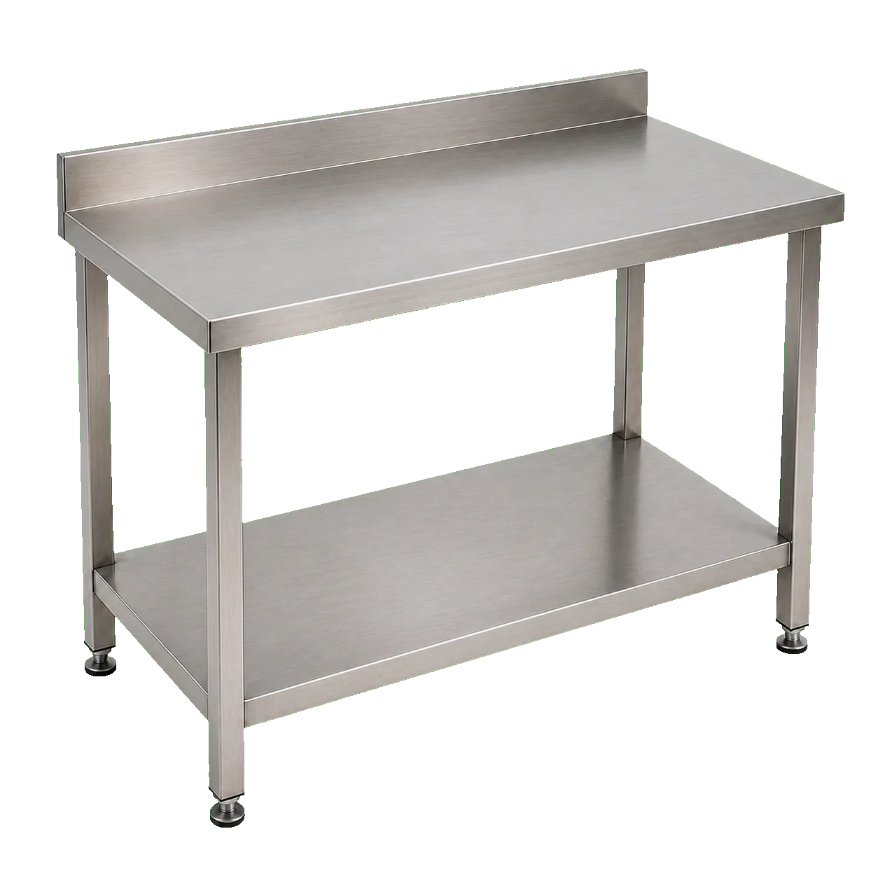 Table de travail inox avec dosseret arrière et étagère basse