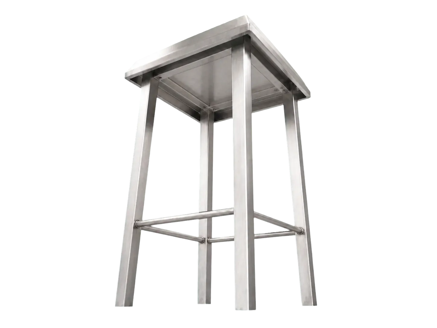 Vue très basse sous le même tabouret inox