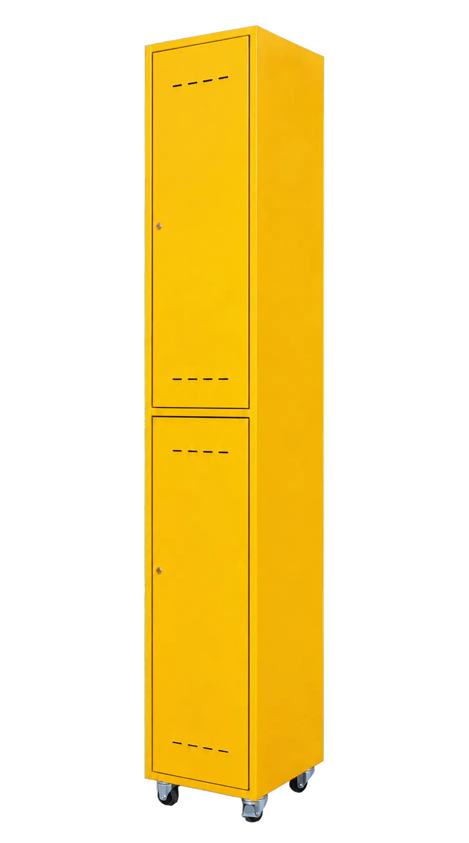 Vue avant droite du même vestiaire jaune à deux portes