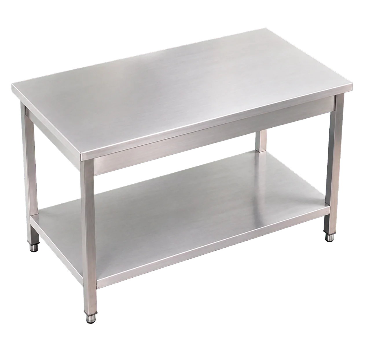 Vue haute de la table montrant le plateau inox